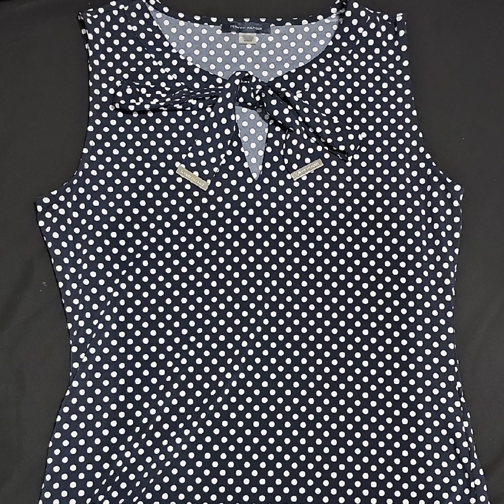 Tommy Hilfiger Navy and White Polka Dot Blouse